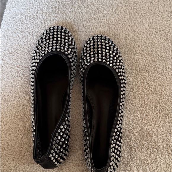 Shoes - Women's Black Crystal-Embellished Ballet Flats
